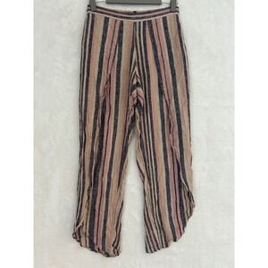 Drew Striped Wrap Front Tulip Hem Pants Pink Navy Tan Small